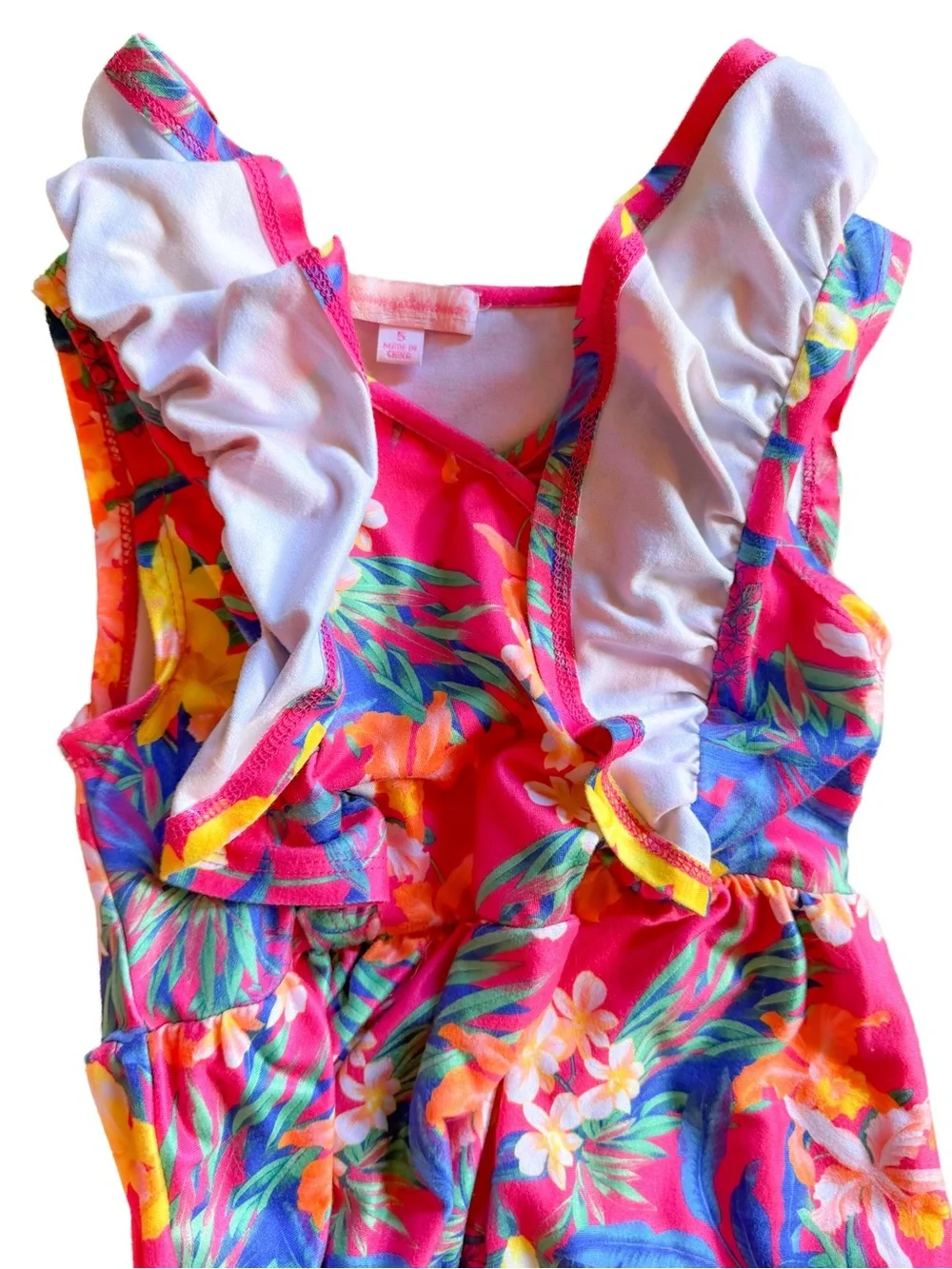 Tommy Bahama EUC Girls Pink Tropical Floral Flutter Ruffle Dress Size 5 Vacation